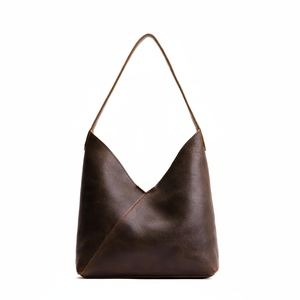 Sac à bandoulière vintage en cuir marron foncé, style hobo, sac à main pour femmes, transport quotidien, minimaliste, sac à bandoulière, deux sangles - Product Image 1