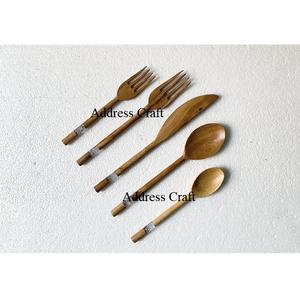 Juego de Cubiertos de Madera de Acacia Ecológicos, 5 Piezas, Venta al por Mayor Mínima, Diseño Moderno, Cucharas Decorativas de Resina para Mesa de Boda, Sostenibles - Product Image 3
