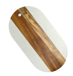 Planche à découper en bois et marbre avec poignée, plateau à fromage rectangulaire, design moderne - Product Image 1