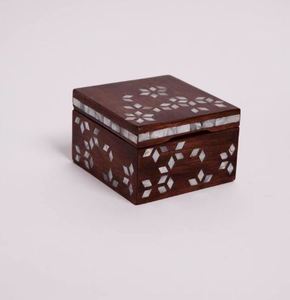 Luxury Square Storage Jewelry Box Beautifully Handcrafted From Wood with Mother of Pearl (Sea Shells) Inlay - Product Image 2