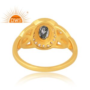 แหวนพลอย925สีเงินสเตอร์ลิง18K ชุบทองแหวนพลอยสีขาวและมอสโกรเมตจากธรรมชาติ - Product Image 2