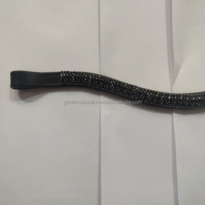 Banda de cuero inglés para cejas de caballo, 18mm, 5 filas, vidrio Negro Grande, lazos cosidos personalizados - Product Image 6