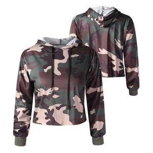 Top corto de algodón de alta calidad para mujer, sudaderas con capucha, diseño estampado de camuflaje, transpirable, de talla grande, temporada de invierno, venta al por mayor - Product Image 3