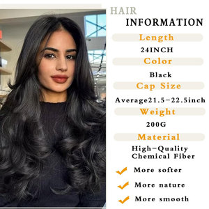 Perruque longue bouclée ondulée avec frange rideau cheveux synthétiques brun foncé pour femmes parfaits pour le style quotidien et le noir spécial - Product Image 3