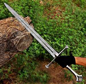 ดาบไวกิ้งเหล็กดามัสกัสคุณภาพสูง งานแฮนด์เมด ตีขึ้นรูปด้วยมือ ขายส่งยอดนิยม สำหรับการเอาตัวรอดกลางแจ้งและตั้งแคมป์ พร้อมปลอกดาบ - Product Image 2