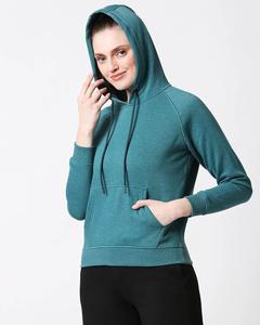เสื้อฮู้ดผ้าฟลีซพิมพ์ลายสีเขียวอมฟ้าสำหรับผู้หญิง นุ่ม อุ่น สวมใส่สบาย แขนยาว มีกระเป๋าจิงโจ้ด้านหน้า ปรับแต่งได้ เป็นมิตรกับสิ่งแวดล้อม - Product Image 5
