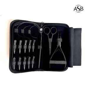 Kit d'outils de pince d'extension de cheveux en acier inoxydable de qualité chirurgicale vente en gros de logo personnalisé noir mat - Product Image 1