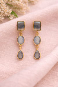 Boucles d'oreilles classiques pour femmes en argent sterling 925 plaqué or, faites à la main avec pierre précieuse naturelle labradorite, qualité supérieure, cadeau idéal - Product Image 3