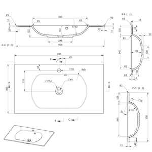 Évier en marbre recomposé encastré de 90 cm avec trou, produits de qualité supérieure - Product Image 2
