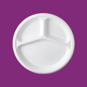 Plateau de repas jetable en bagasse 3 CP Plateau rond en bagasse de canne à sucre fabriqué en Inde pour les mariages de fête-Assiettes écologiques - Product Image 3