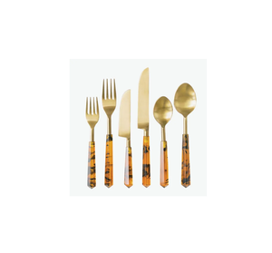 Tenedor de latón Cuchara con mango de resina Cubiertos para acampar Cuchara de diseño simple Cena Cuchara pura con logotipo personalizado/ - Product Image 1