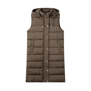 <strong>Ladies</strong> Hooded Long Quilted Puffer Vest Sleeveless Winter Warm Outerwear Coat with Zipper Design - Product Image 1