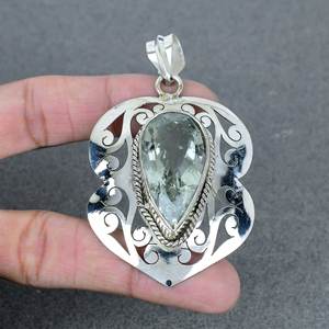 Colgante de piedras preciosas facetadas de pera de Latón chapado en plata amatista verde de Grado Superior encanto de bisel de piedra natal para joyería hecha a mano - Product Image 3