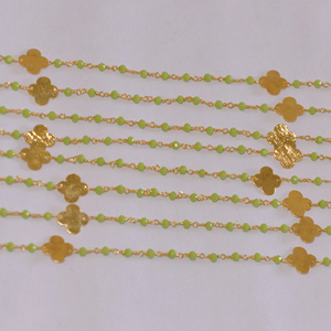 Gold Plated Peridot Flower Charms <b>Rosary</b> Chain 3mm Glass Beads Wire Wrapped Beaded Chain for DIY Jewelry Making Necklace - Product Image 4