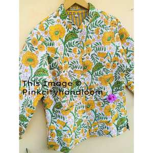 Chaquetas Vintage hechas a mano, Abrigo acolchado de algodón puro, chaquetas estampadas en bloque, abrigo de invierno bohemio, abrigos reversibles para mujer - Product Image 3