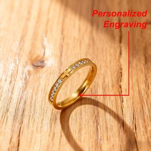 CZ Slim Cross <b>Ring</b> for Women 3mm Stainless Steel Minimalist Christian Band - Product Image 1