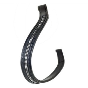 Banda acolchada para la frente con forma de onda de cuero negro de primera calidad para caballo con cristales transparentes de 2 filas - Product Image 3