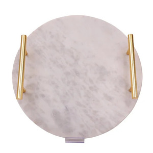 Plateau en marbre rectangulaire naturel avec poignée en métal doré pour décoration de table en marbre blanc personnalisé à faible coût - Product Image 6