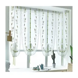 2024 Wholesale Top Notch 2pc White Lace Jacquard Tulle Short Curtains For Kitchen Cupboard Half Curtain Coffee Door Drapes Decor