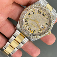 Montre mécanique pour homme en acier inoxydable avec moissanite taille brillant, clarté VVS, diamants étincelants, affichage analogique sur cadran en verre