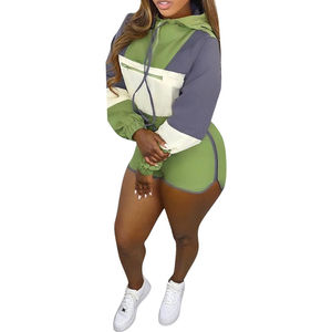 Chaqueta corta cortavientos de bloque de Color con cremallera frontal para mujer y pantalones cortos con cordón en la cintura elástica chándales conjunto de 2 piezas 2026 - Product Image 6