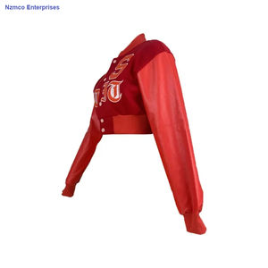 Chaqueta universitaria para mujer, acolchada, impermeable, a prueba de viento, PU, piel de oveja, Patchwork, manga larga, un solo pecho, abrigo corto ajustado, Top - Product Image 2