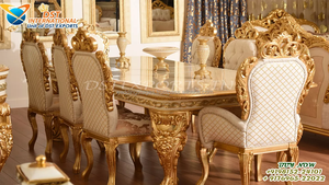 Juego de Muebles de Comedor Modernos de Madera de Teca Real con Tallado Pesado y Acabado en Pan de Oro, Color y Tamaño Personalizables - Product Image 2