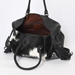   Bolsa de Viaje de Cuero Vacuno con Flecos Estilo Western, Bolsa de Gimnasio para Fin de Semana - Product Image 4