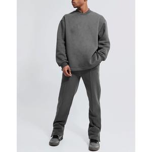 OEM men cotton fleece jogging tracksuit causal <b>crewneck</b> boxy fit sweatshirt& joggers breathable quick dry two piece set - Product Image 4