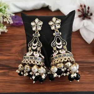 Kundan meena mücevherat jaipur Meena takı Mehendi lehçe parti giymek güzel fantezi tasarım Meena çalışma Jhumka küpe Set