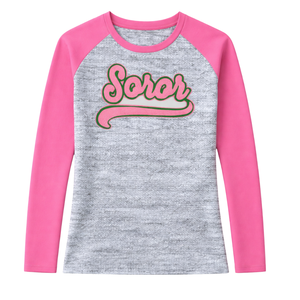 Camiseta de Manga Corta Raglán Heather Grey Soror, Camiseta Rosa y Verde para Mujeres de Hermandad Griega, Estilo Universitario, Veraniego, con Diamantes - Product Image 3