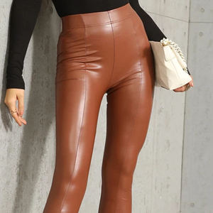 Pantalon en cuir PU décontracté pour femmes européennes et américaines nouvelle mode taille moyenne fermeture à glissière fermeture à braguette avant plat Style chaud - Product Image 6