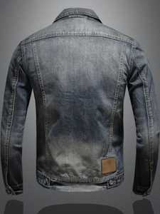 Mens Vintage Denim Jacket Polyester Cotton Breathable Eco Friendly Casual Basic Solid Jeans Wear - Product Image 3