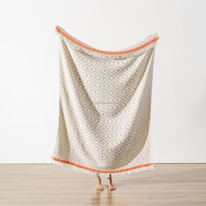 Geometric Turkish <b>Throw</b> Beach Blanket 100% Cotton Pestemal Hammam Black/Beige Color <b>Sofa</b> Covers Luxury - Product Image 5