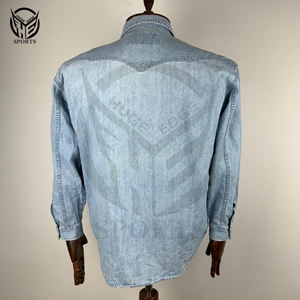 Venta caliente Camisa de mezclilla personalizada Botones de manga completa Abajo Jeans elásticos Ropa informal Camisa de mezclilla para hombres - Product Image 4