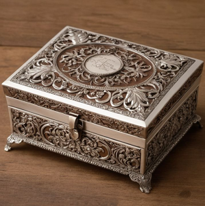 Joyero rústico de madera pintado en oro, acabado desgastado. Estilo vintage, disponible a precios al por mayor. - Product Image 6