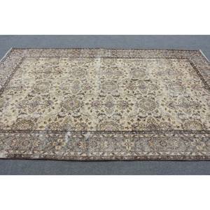 Alfombra de Lana Clásica Beige Marrón de 6.4 x 10.2 pies, Diseño Turco de Patchwork, Ecológica, Pelo Mediano, Rectangular para Comedor, con Base de Látex - Product Image 3