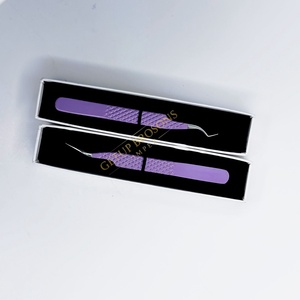 Nouvelles pinces à extensions de cils en poudre violette, différents styles, pointe argentée, prise diamantée, avec logo personnalisé, instrument de beauté - Product Image 5