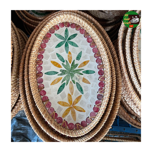 Plateau de service en mosaïque de rotin et de nacre, plateau en mosaïque de rotin naturel tissé à la main pour la décoration de la maison, vente en gros - Product Image 5