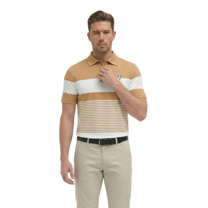 Motogi Men's Sporty Pullover Striped Golf Shirts-100% Cotton Breathable Knitted Fabric in Yellow - Product Image 1