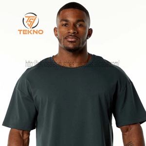 Venta al por mayor 220gsm peso pesado de los hombres de gran tamaño de cuello redondo hombro caído camiseta logotipo personalizado Boxy Top en blanco con longitud larga - Product Image 5