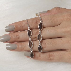 925สเตอร์ลิงเงินสโมควอตซ์ต่างหูแบบห้อยเครื่องประดับแฟชั่นสามชิ้นสำหรับเด็กผู้หญิงทำด้วยมือ - Product Image 3