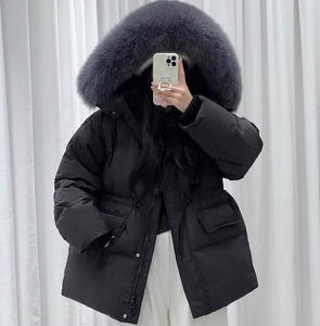 Femmes 2025 hiver couche de finition nouveau 90% blanc canard taille chaud simple boutonnage poche avant brut imperméable réversible court tricoté - Product Image 1