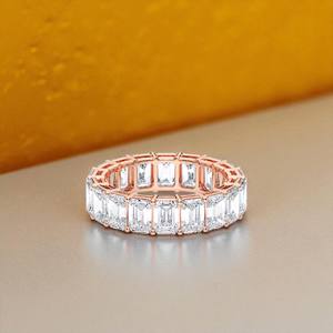 Anillo de banda de eternidad de diamante de corte esmeralda cultivado en laboratorio de 10,00 quilates, joyería hecha a mano de oro sólido 10K14K18K - Product Image 3