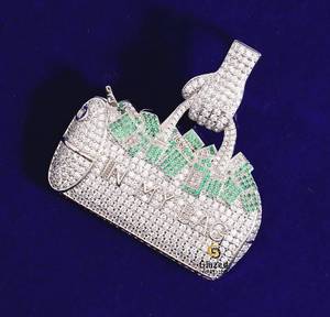 เพชรโมอิสทรงกลมใส VVS กระเป๋าเงินแบบสั่งทำได้น่ารักจี้ฮิปฮอป925เงินสเตอร์ลิง - Product Image 3