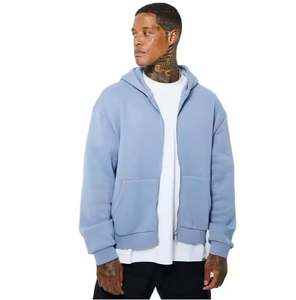 Sweats à capuche zippés pour hommes Offre Spéciale Sweat à capuche zippé pour hommes Us Custom Puff Print 100% Cotton Blue Oversized Zip-Up Hoodie - Product Image 1