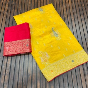 Saree en soie Banarasi Dola de haute qualité avec motif mangue complexe en tenue traditionnelle Jacquard Weave Premium - Product Image 3