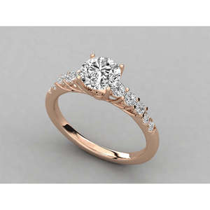 Anillo de Diamante Cultivado en Laboratorio con Corte Redondo, Oro de 14k, Solitario con Diamantes Laterales, Anillo de Compromiso con Certificado IGI, Joyería Fina para Aniversario de Bodas - Product Image 2