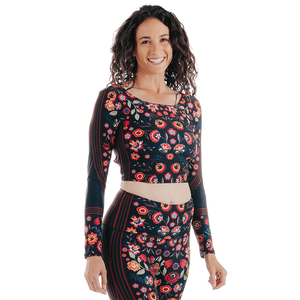 Conjunto de mallas y Top con estampado de folclore para mujer OEM de alta calidad, conjunto de Fitness de 2 piezas para mujer, mallas de Yoga transpirables con fruncido en el trasero - Product Image 1