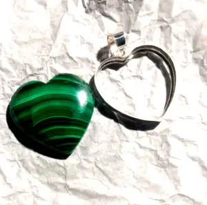 25-40mm Malachite Heart Pendant 925 Sterling Silver Gold Plated Jewelry pendant Finding for Jewelry Making Handmade Jewelry